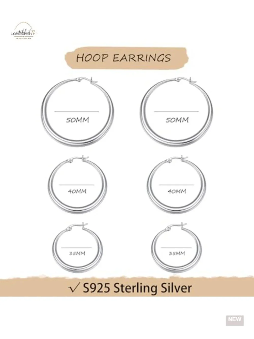 S925 Sterling Silver Chunky Large Hoop Earrings Hypoallergenic Lightweight